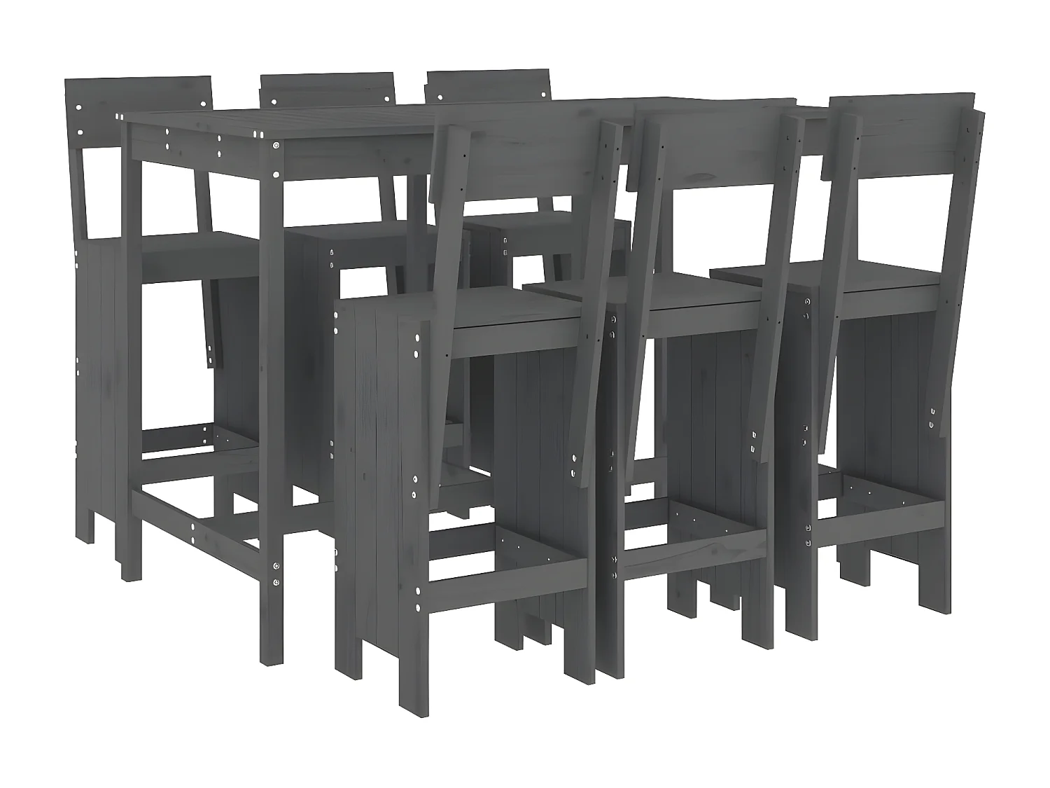 Ensemble de bar de jardin 7 pcs gris bois de pin massif