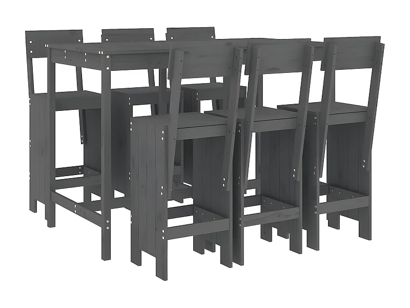 Ensemble de bar de jardin 7 pcs gris bois de pin massif