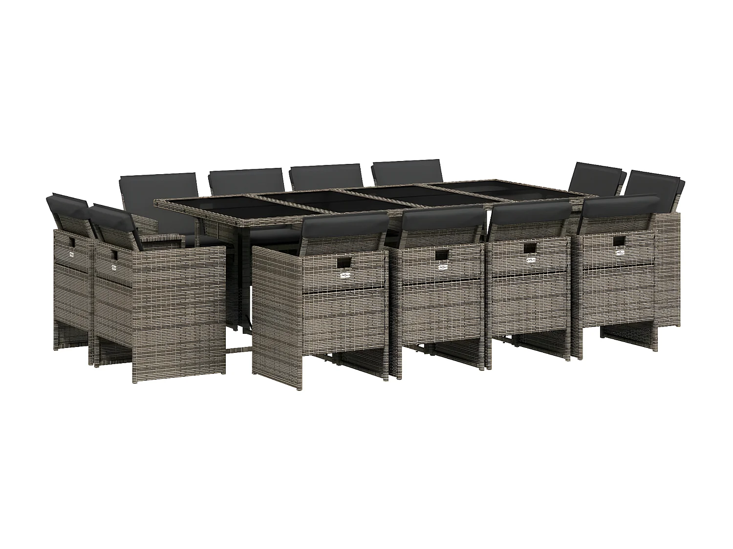 Ensemble à manger de jardin coussins 13 pcs gris résine tressée