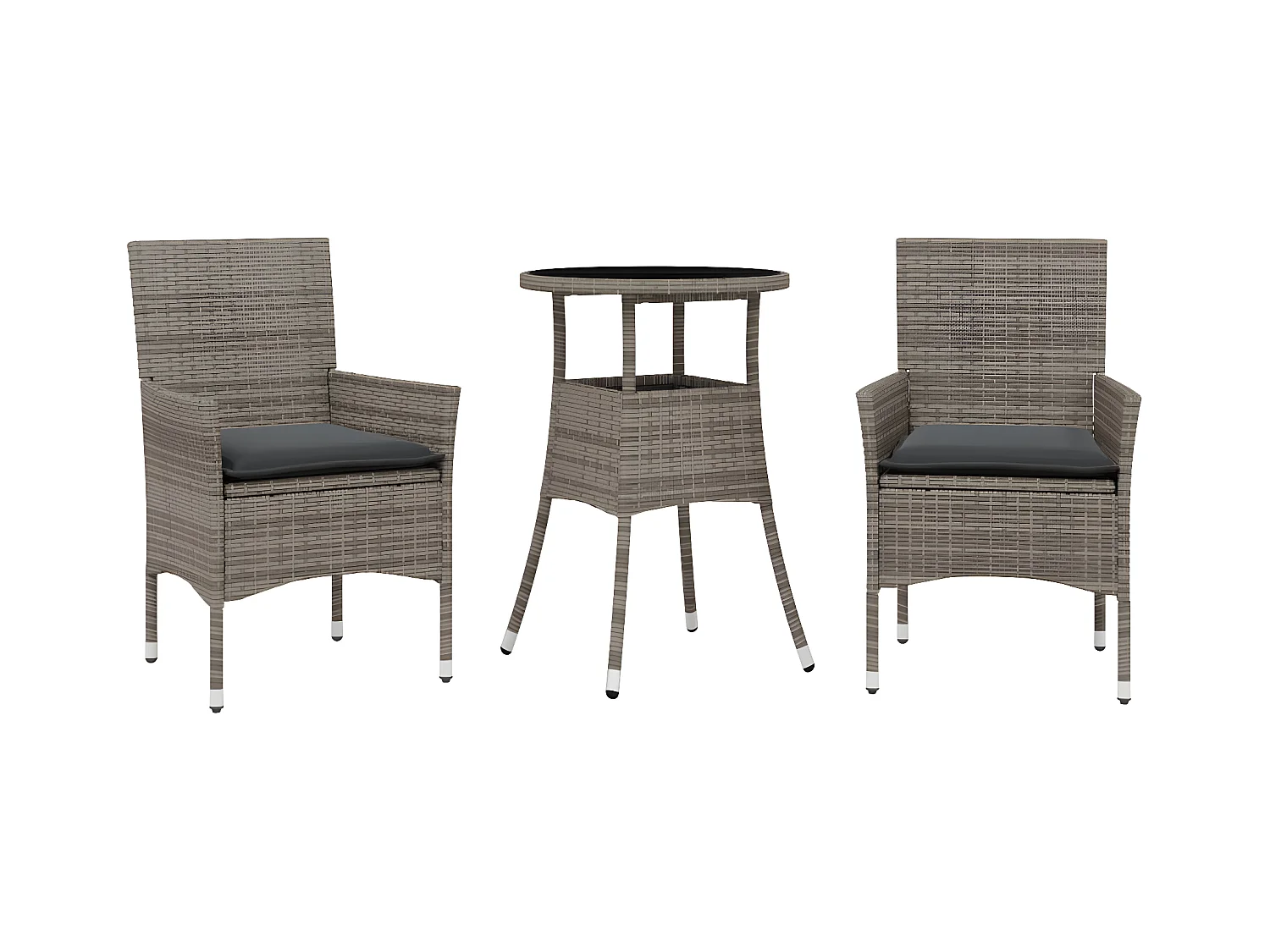 Ensemble à manger de jardin et coussins 3 pcs gris rotin verre