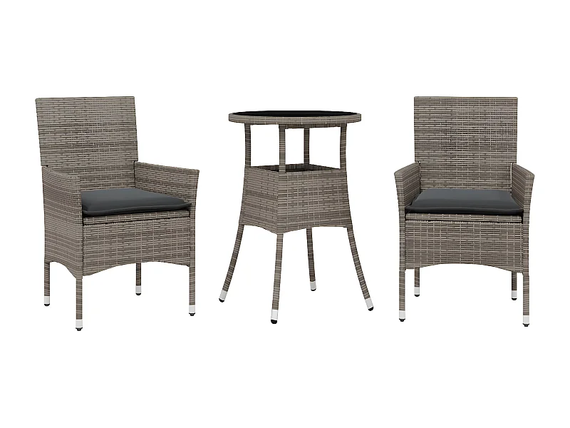 Ensemble à manger de jardin et coussins 3 pcs gris rotin verre