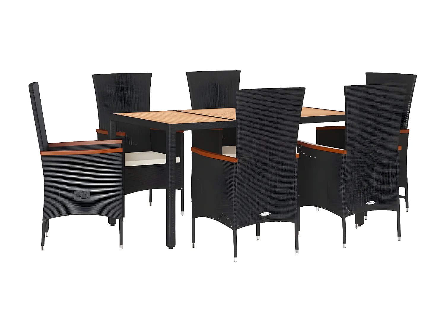 Ensemble à manger de jardin coussins 7pcs Noir Résine tressée