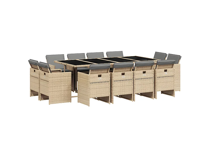 Ensemble à manger de jardin coussins 13 pcs mélange beige rotin