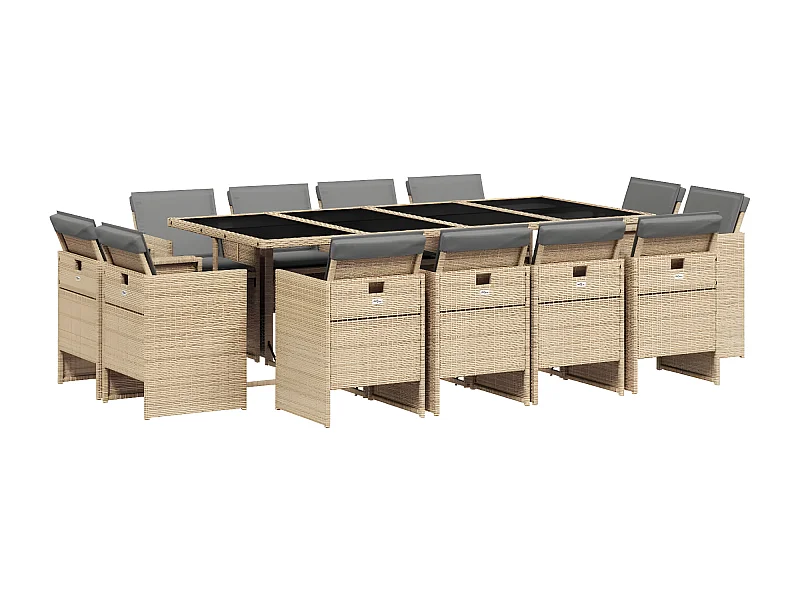 Ensemble à manger de jardin coussins 13 pcs mélange beige rotin