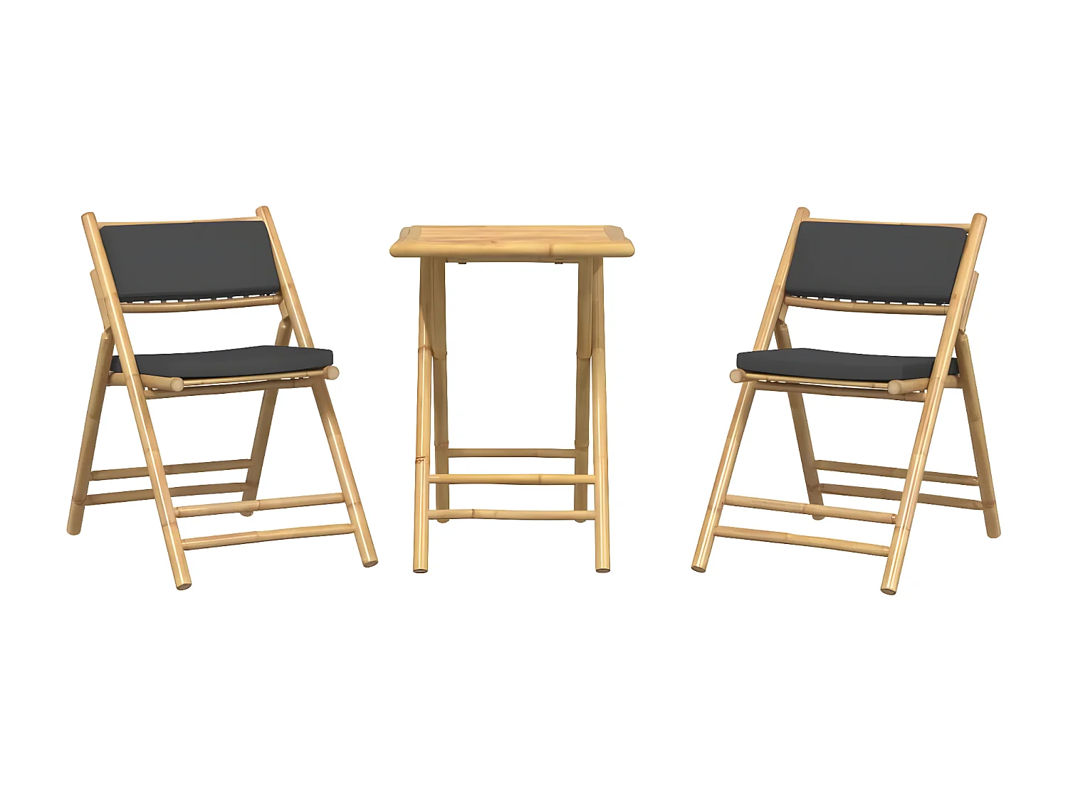 Ensemble de bistro pliante 3 pcs et coussins gris foncé bambou