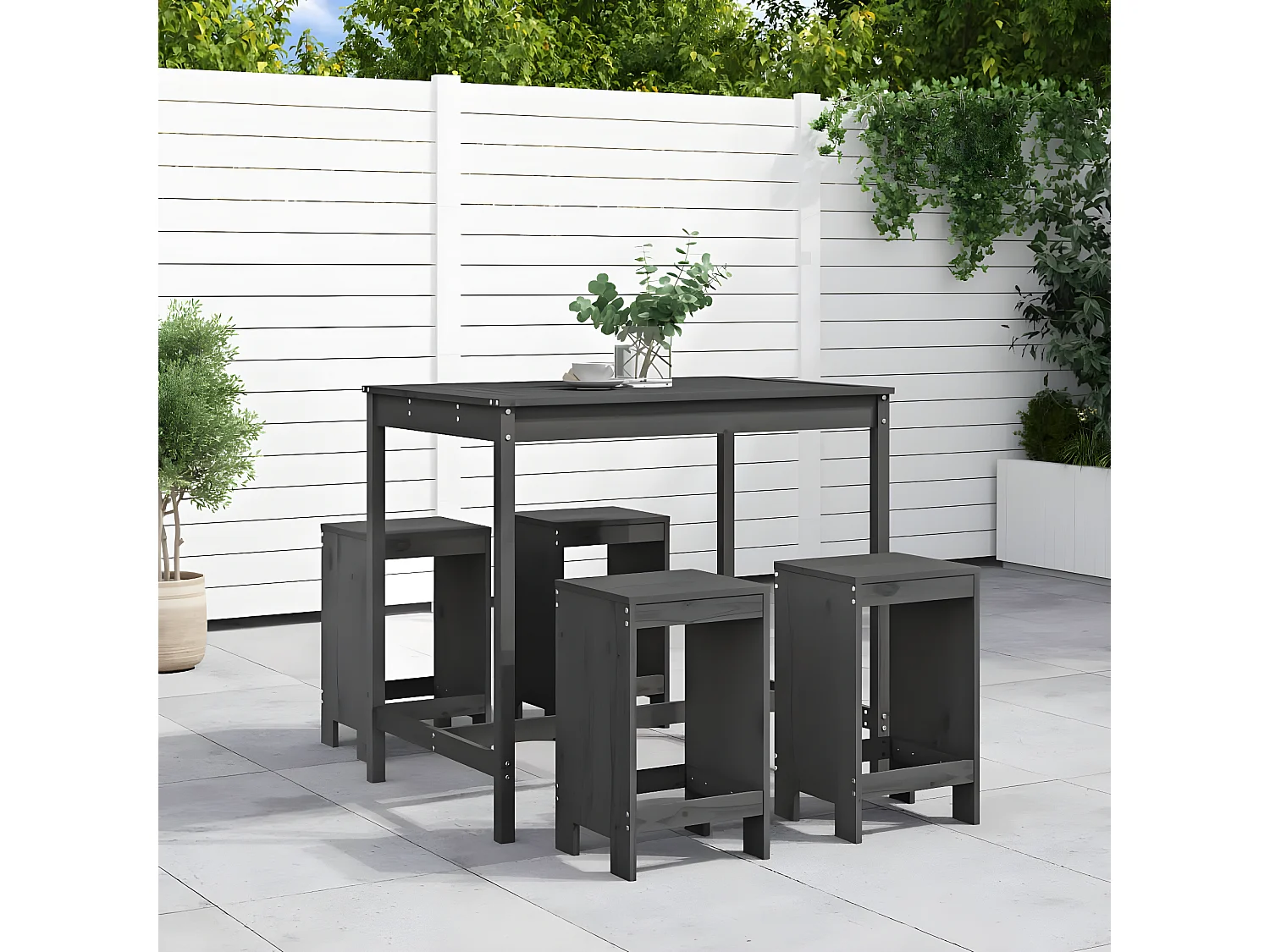 Ensemble de bar de jardin 5 pcs gris bois de pin massif