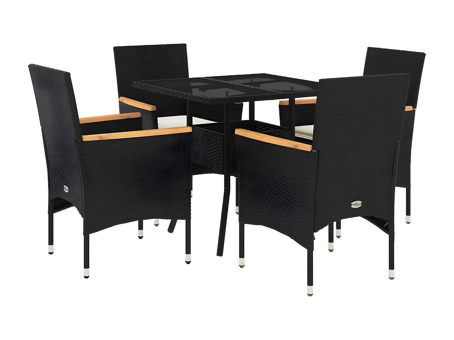 Ensemble à manger de jardin et coussins 5 pcs noir rotin verre