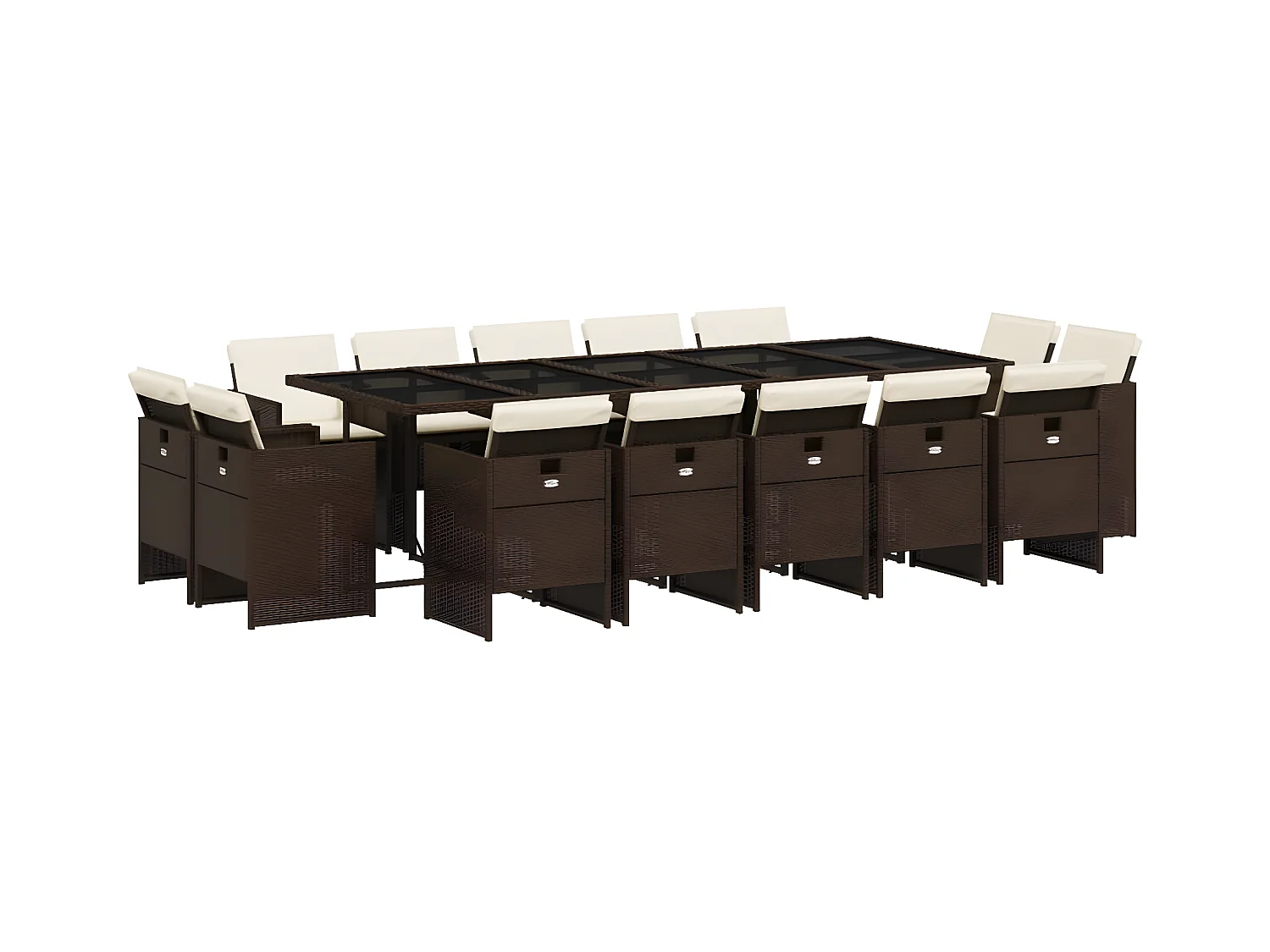 Ensemble à manger de jardin avec coussins 15 pcs marron rotin