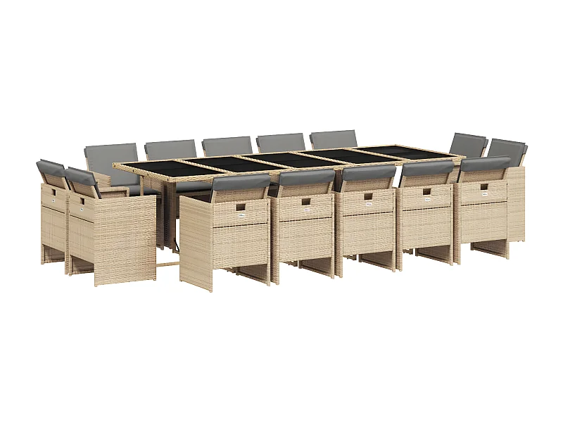 Ensemble à manger de jardin et coussins 15 pcs mélange beige