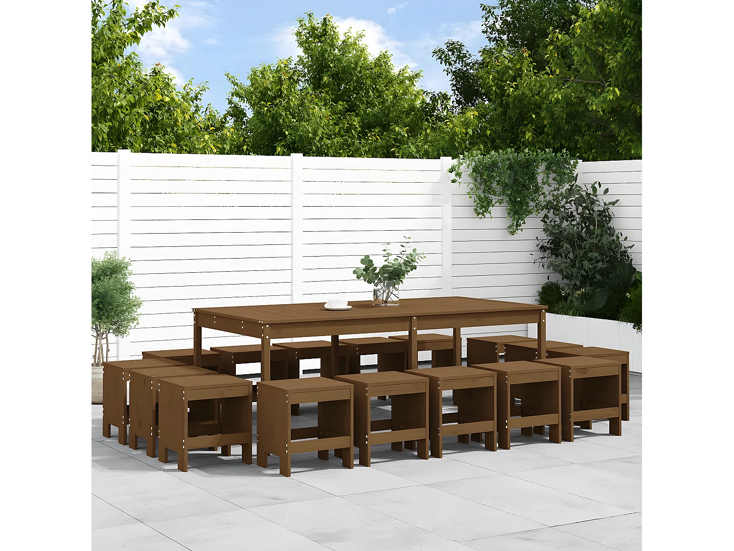 Ensemble à manger de jardin 17 pcs marron miel bois pin massif