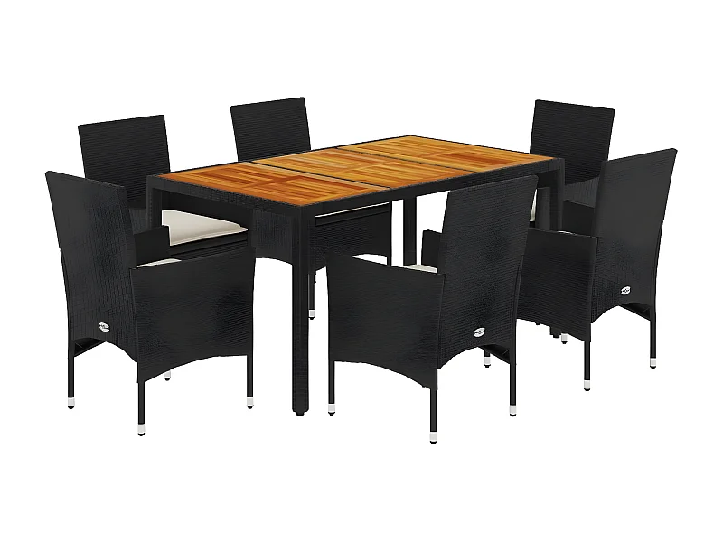 Ensemble à manger de jardin et coussins 7pcs noir rotin acacia