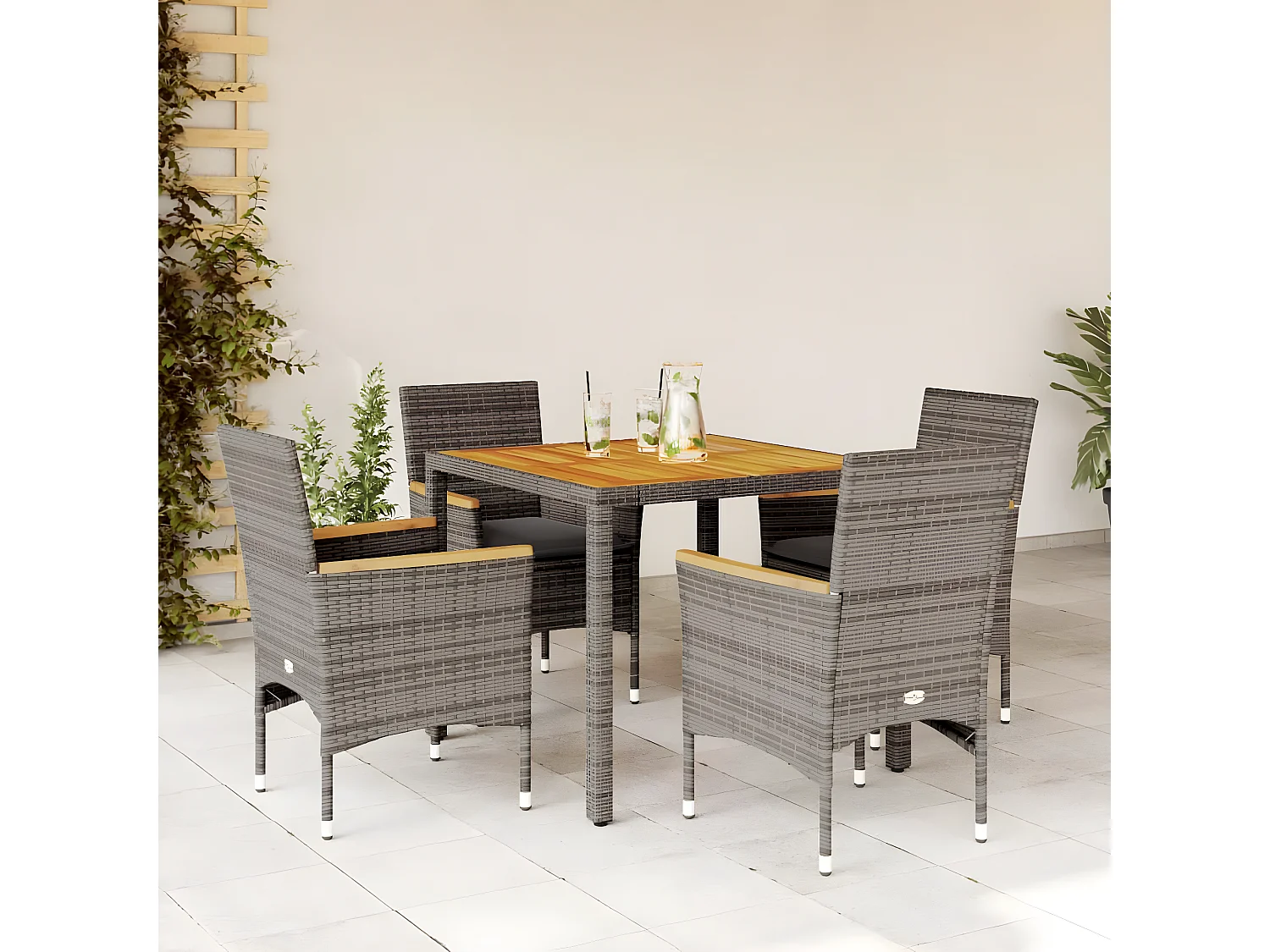 Ensemble à manger de jardin et coussins 5 pcs gris rotin acacia