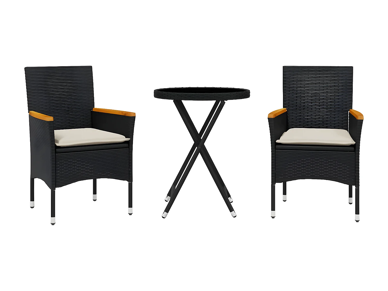 Ensemble de bistro avec coussins 3pcs noir résine tressée verre