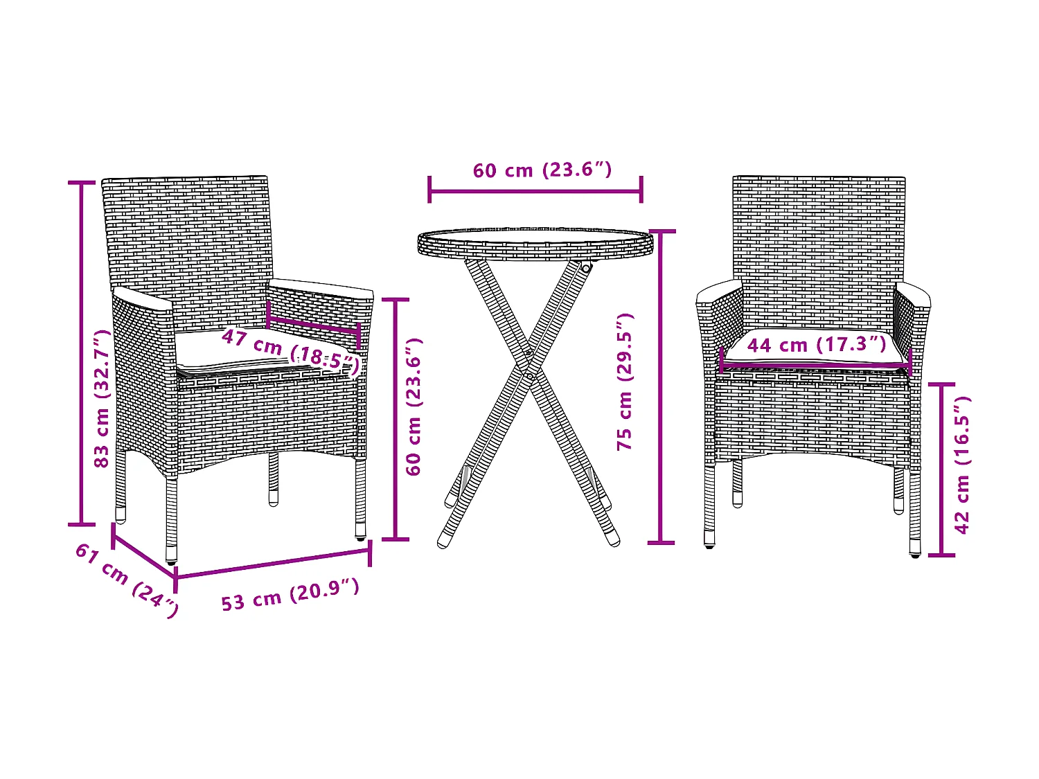 Ensemble de bistro avec coussins 3pcs noir résine tressée verre