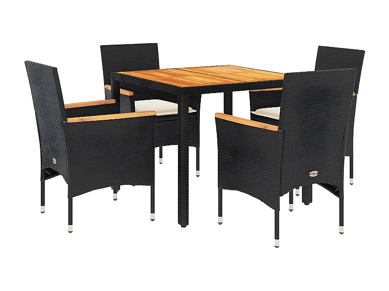 Ensemble à manger de jardin et coussins 5 pcs noir rotin acacia