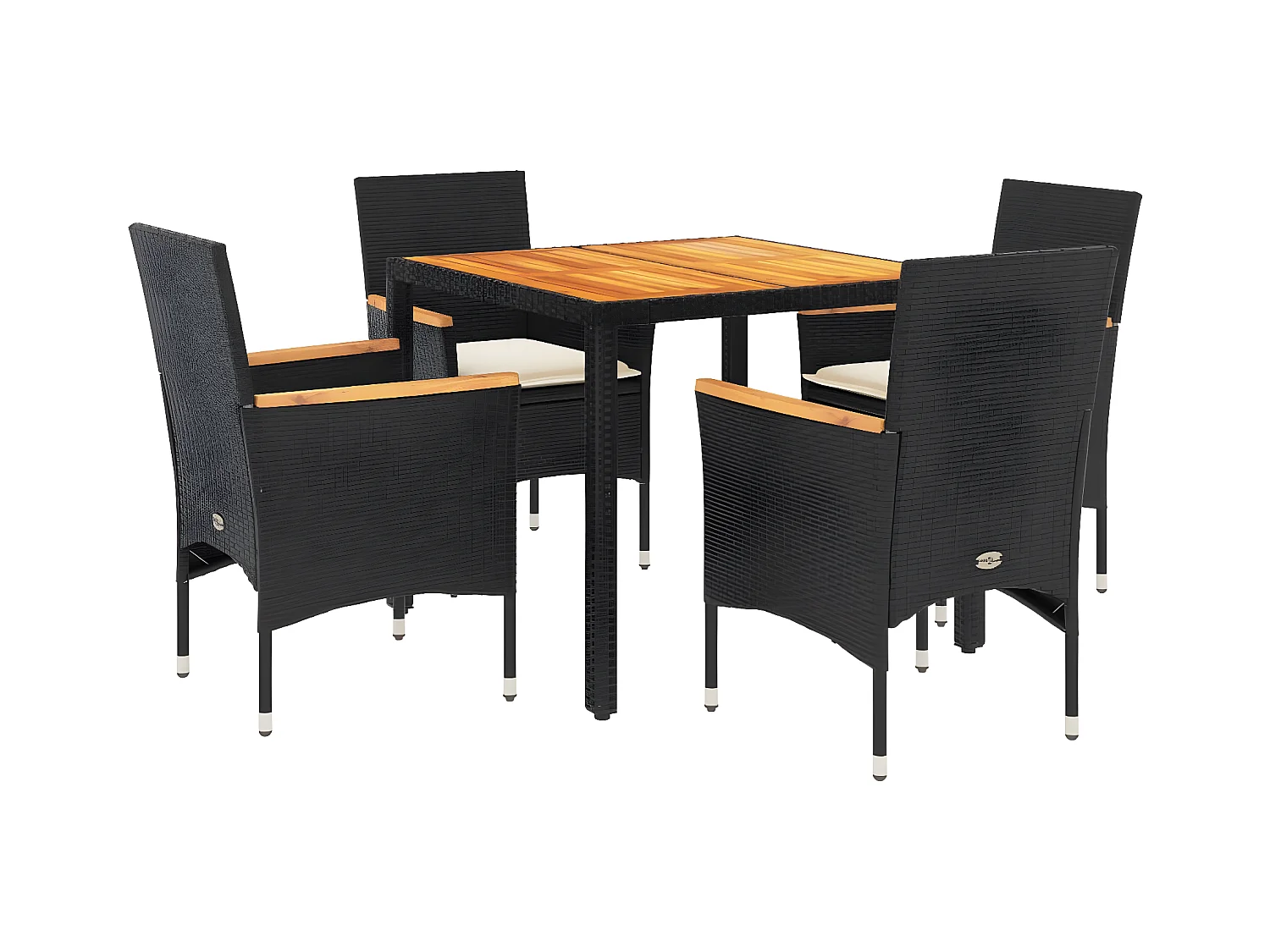 Ensemble à manger de jardin et coussins 5 pcs noir rotin acacia