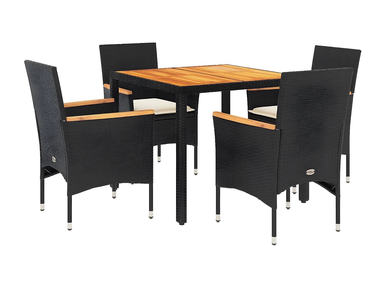 Ensemble à manger de jardin et coussins 5 pcs noir rotin acacia