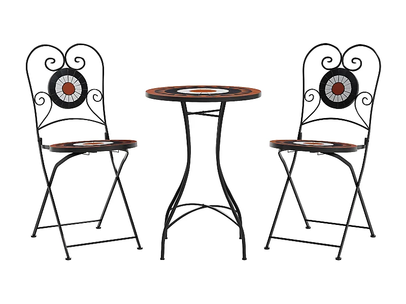 Ensemble de bistro mosaïque terre cuite blanc fer et céramique