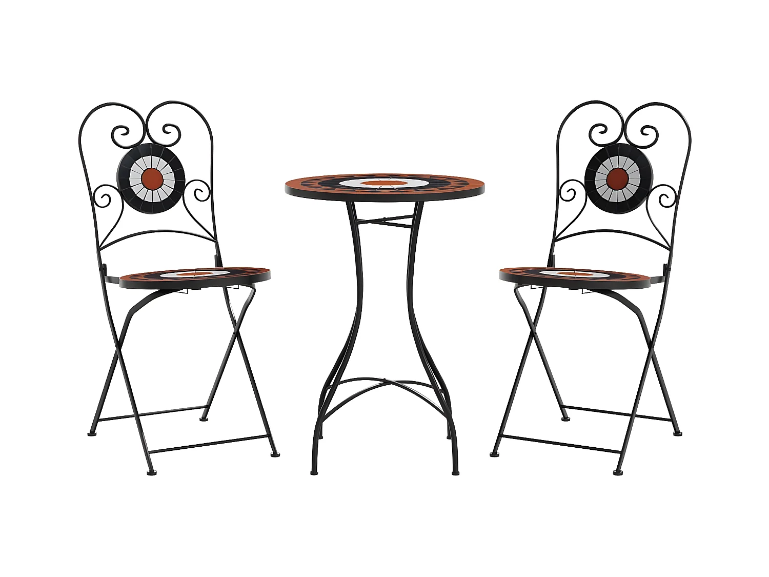 Ensemble de bistro mosaïque terre cuite blanc fer et céramique