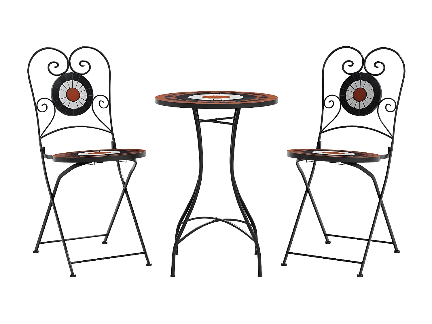 Ensemble de bistro mosaïque terre cuite blanc fer et céramique