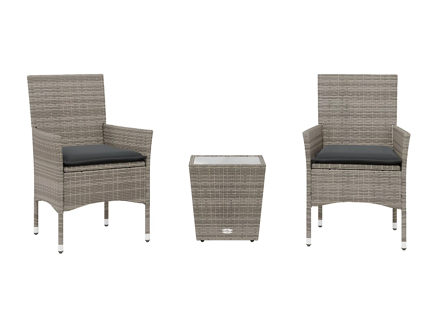 Ensemble de bistro avec coussins 3 pcs gris rotin et verre