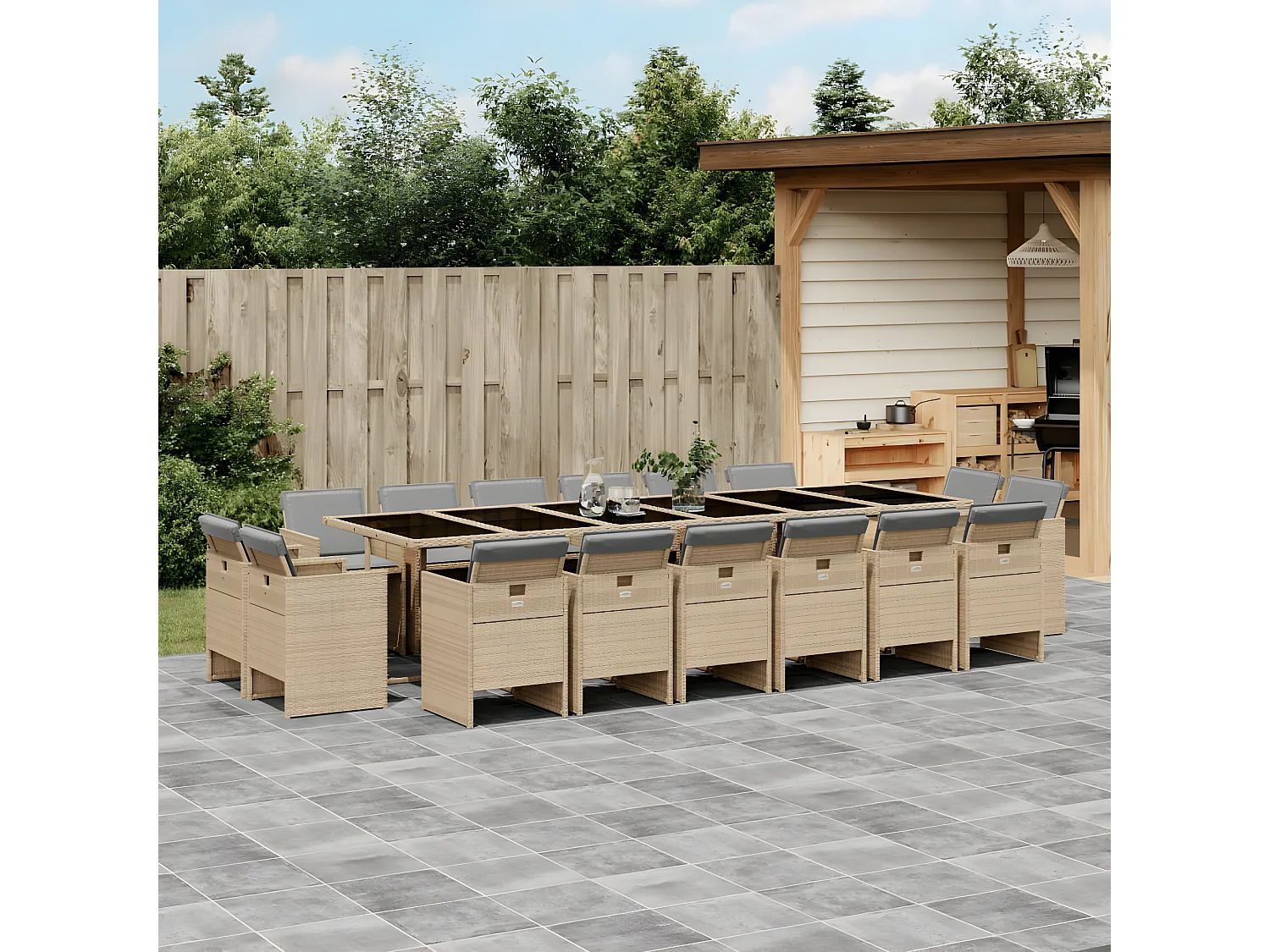 Ensemble à manger de jardin et coussins 17 pcs mélange beige
