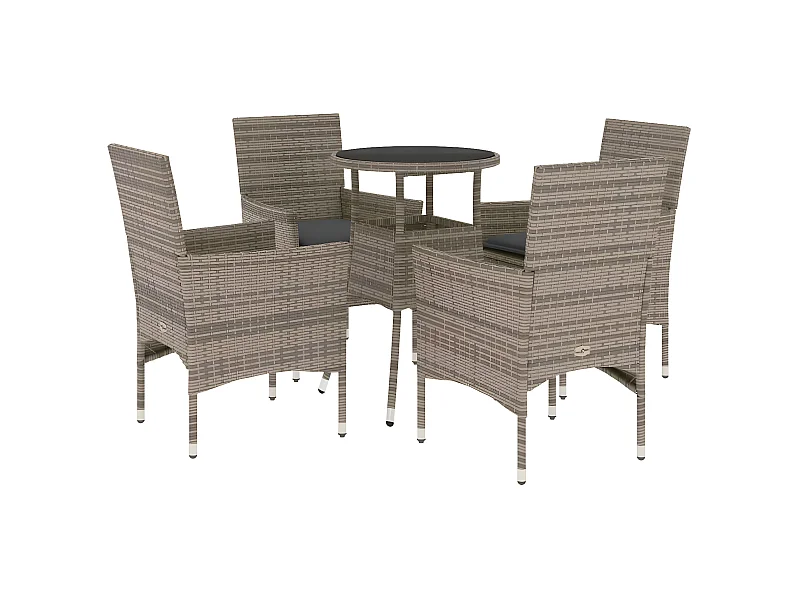 Ensemble à manger de jardin et coussins 5 pcs gris rotin verre