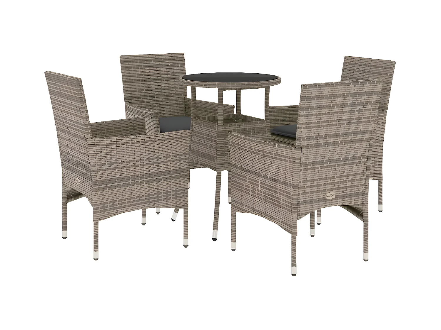 Ensemble à manger de jardin et coussins 5 pcs gris rotin verre