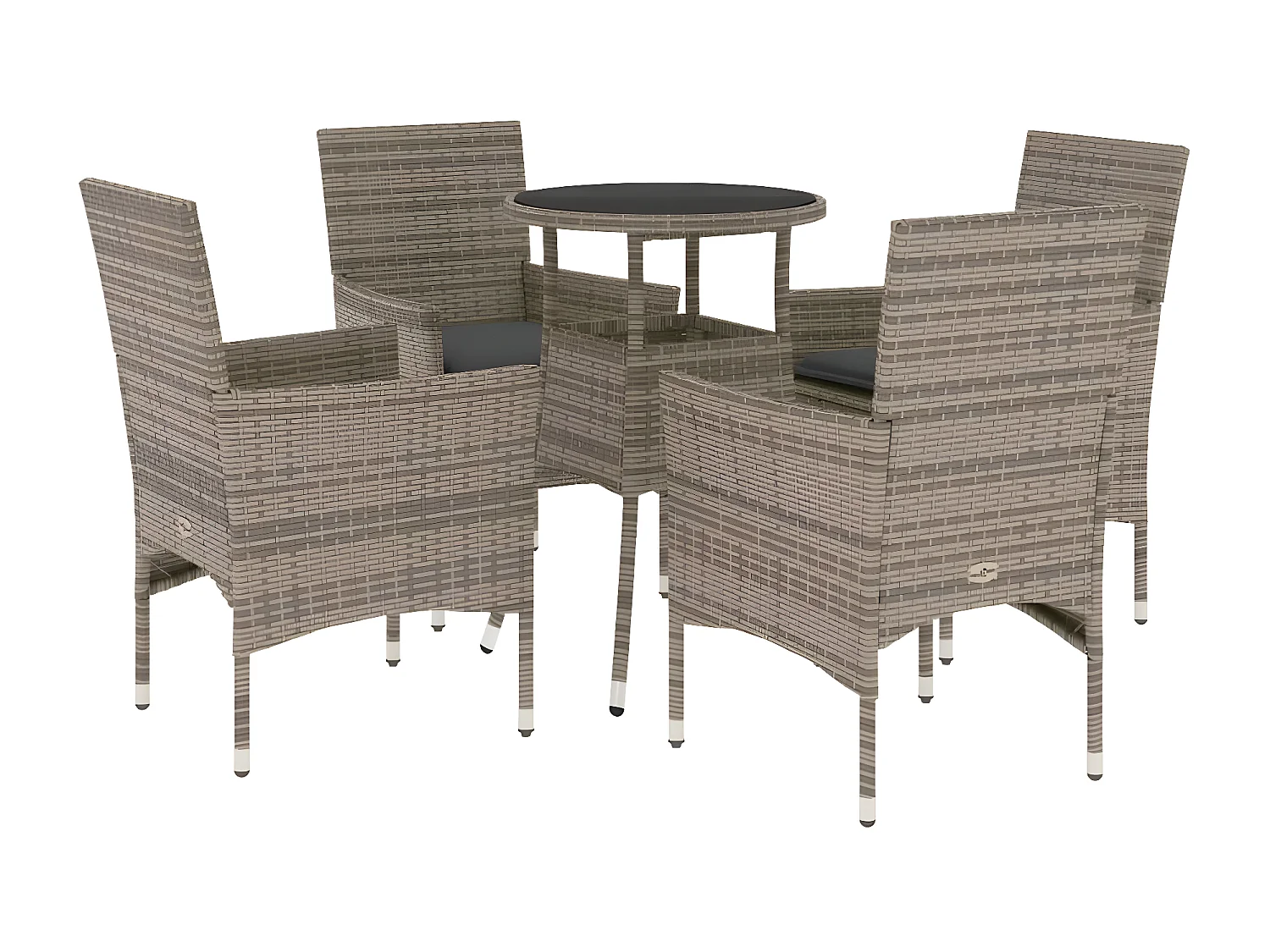 Ensemble à manger de jardin et coussins 5 pcs gris rotin verre