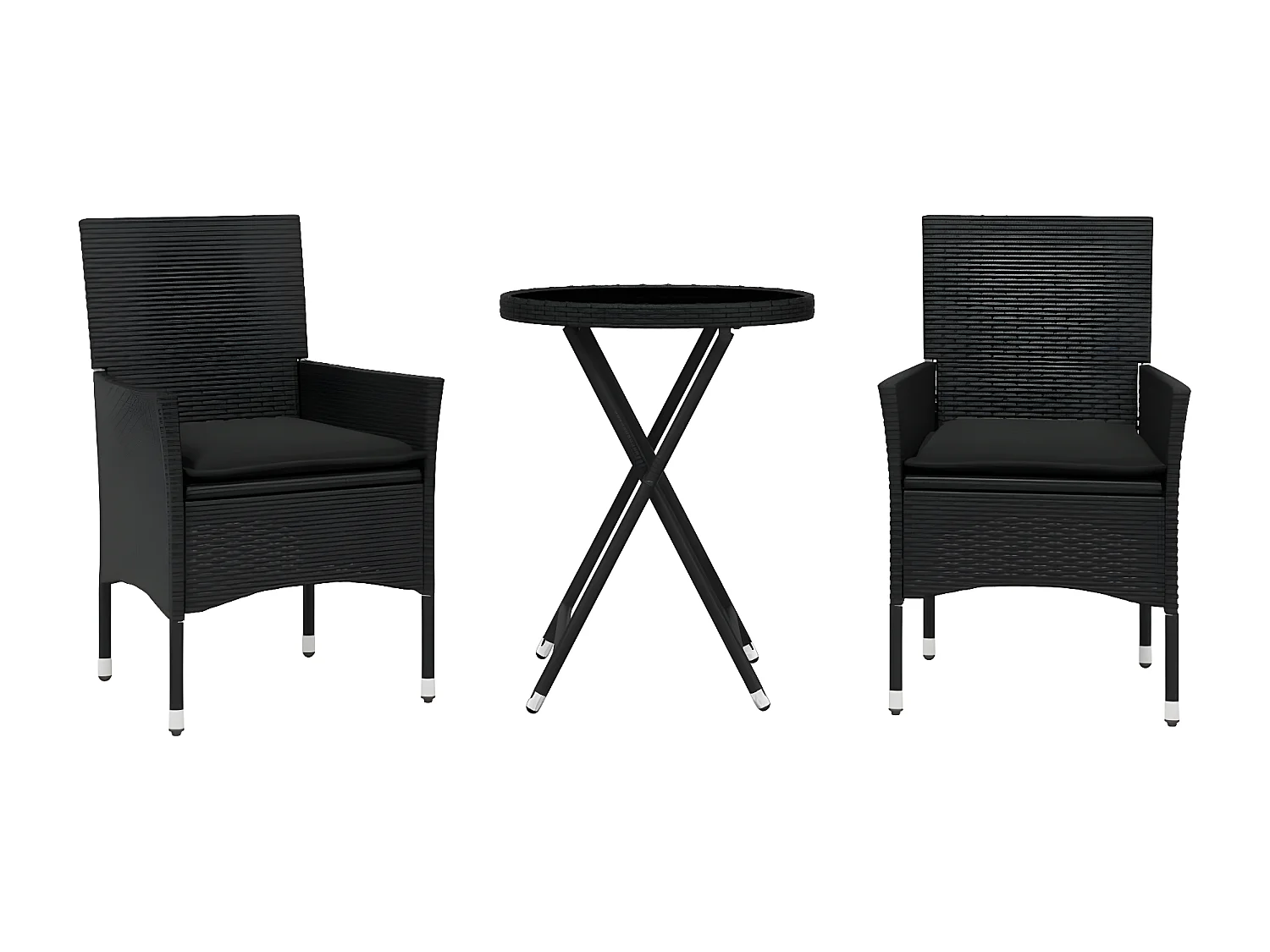 Ensemble de bistro avec coussins 3pcs noir résine tressée verre
