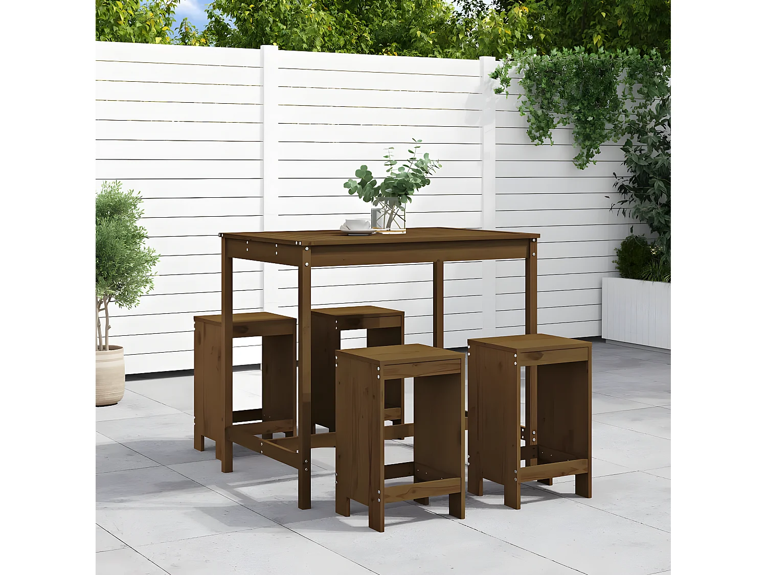 Ensemble de bar de jardin 5 pcs marron miel bois de pin massif