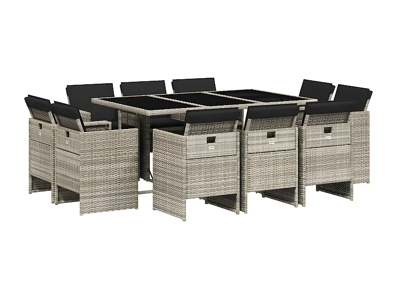 Ensemble à manger de jardin 11pcs avec coussins gris poly rotin