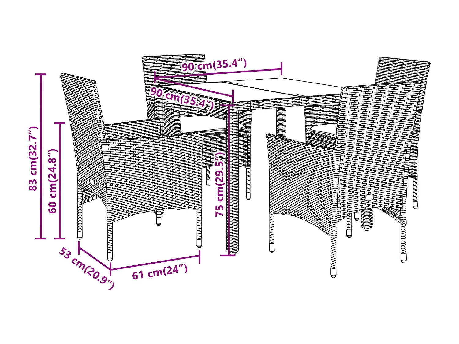 Ensemble à manger de jardin et coussins 5 pcs gris rotin verre