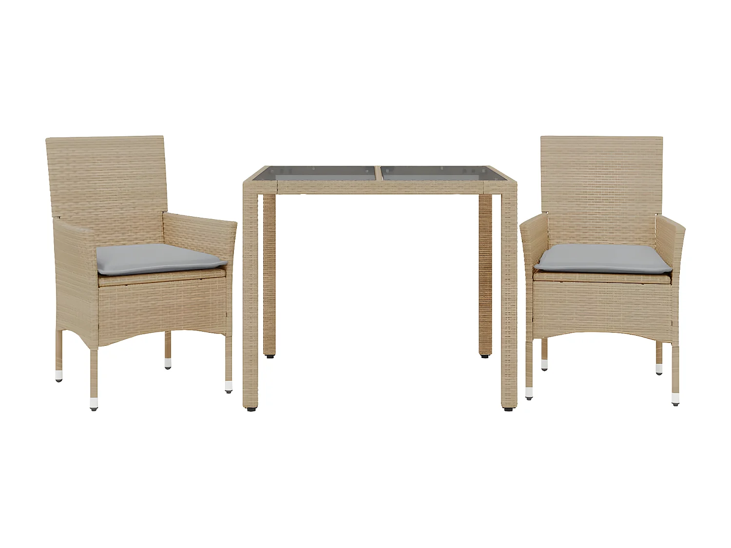 Ensemble à manger de jardin et coussins 3 pcs beige rotin verre