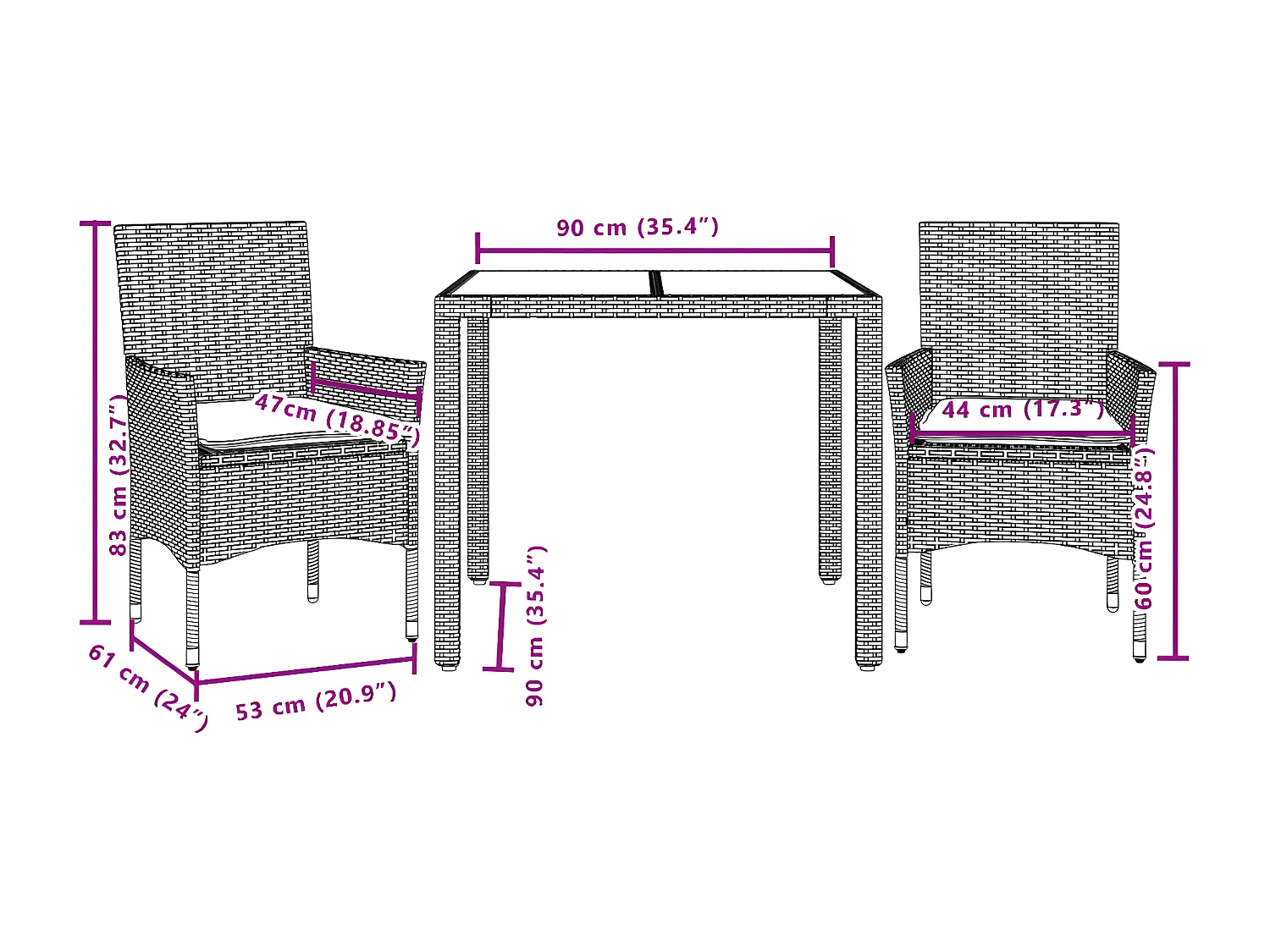 Ensemble à manger de jardin et coussins 3 pcs beige rotin verre