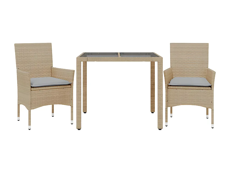Ensemble à manger de jardin et coussins 3 pcs beige rotin verre