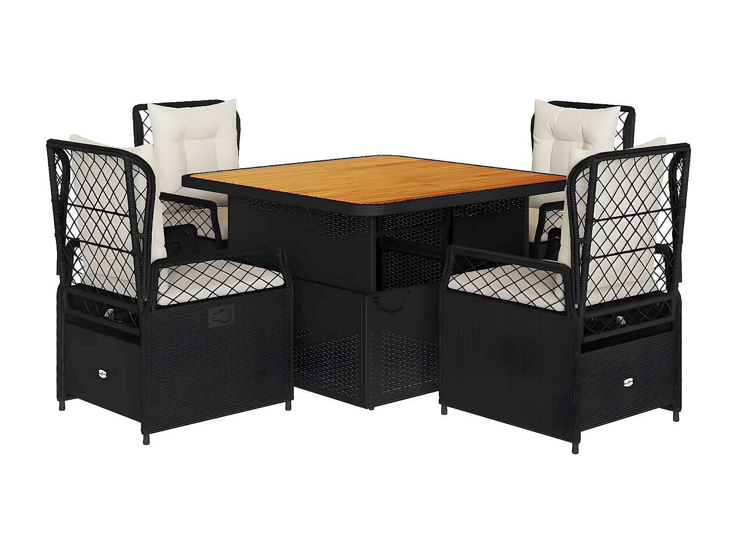 Ensemble à manger de jardin coussins 5pcs Noir Résine tressée