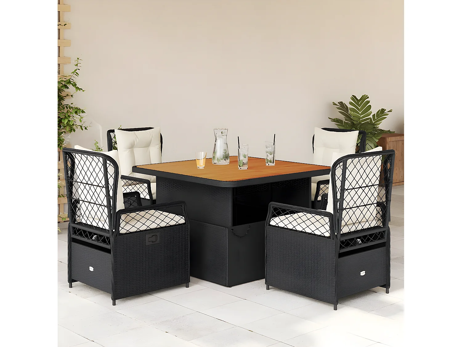 Ensemble à manger de jardin coussins 5pcs Noir Résine tressée