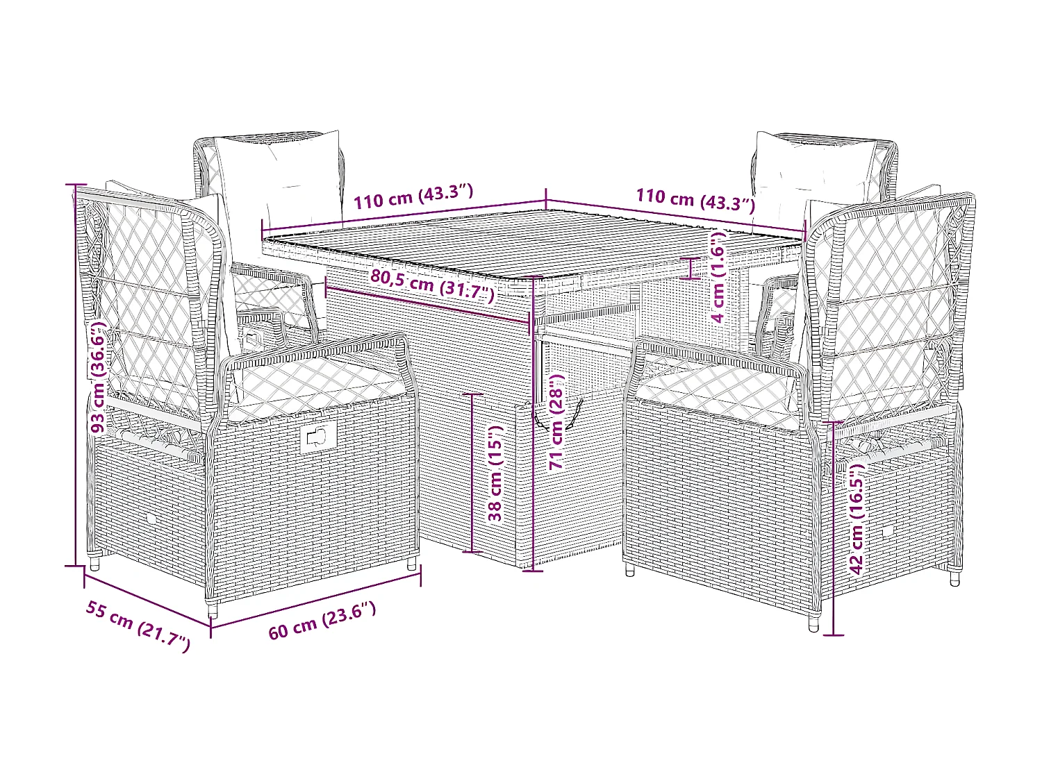 Ensemble à manger de jardin coussins 5pcs Noir Résine tressée