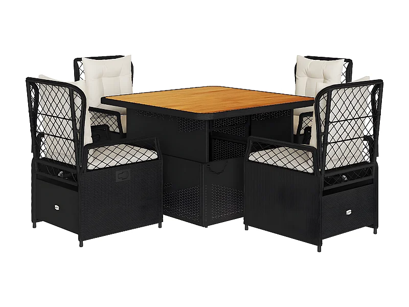 Ensemble à manger de jardin coussins 5pcs Noir Résine tressée