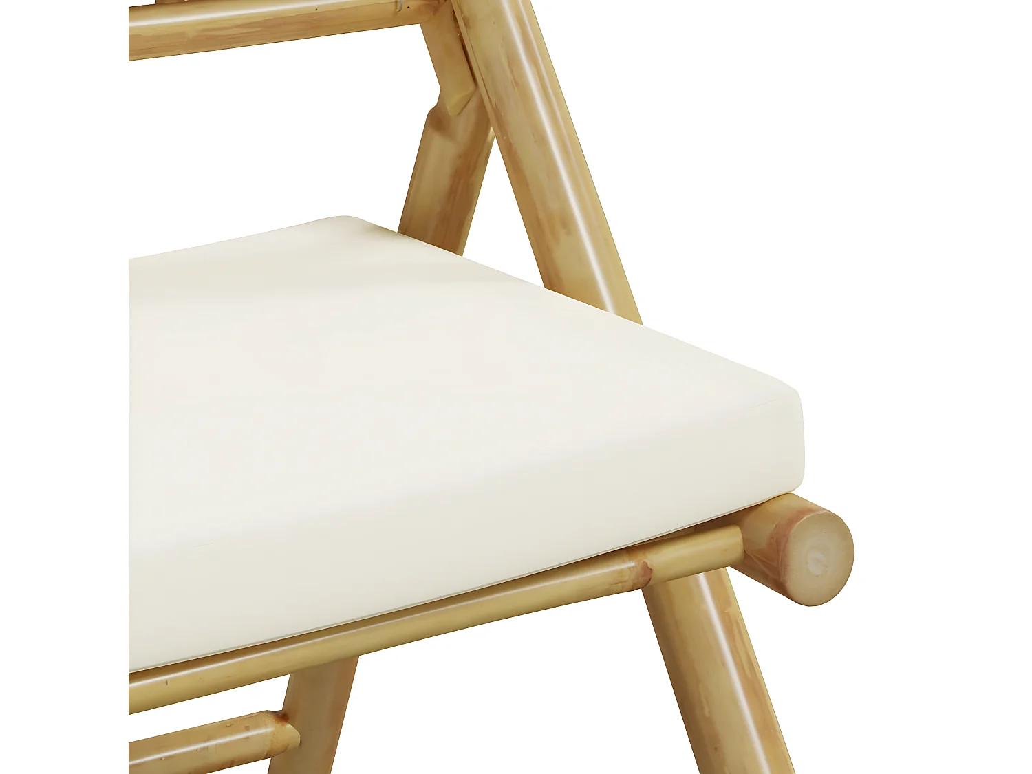 Ensemble de bistro pliante 3 pcs et coussins blanc crème bambou