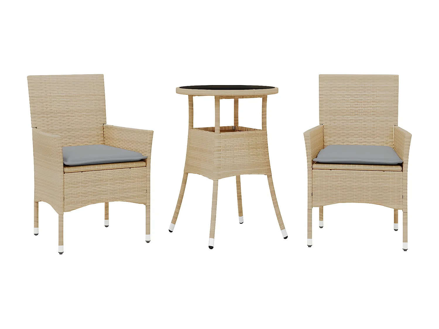 Ensemble à manger de jardin et coussins 3 pcs beige rotin verre