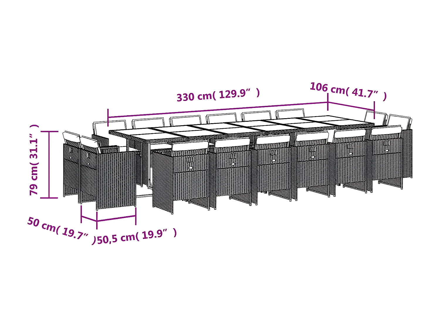 Ensemble à manger de jardin et coussins 17 pcs beige