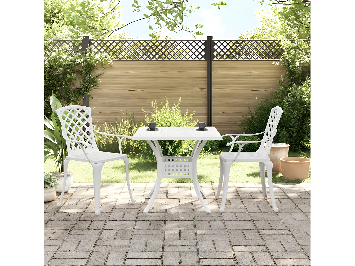 Ensemble de bistro 3 pcs blanc aluminium coulé