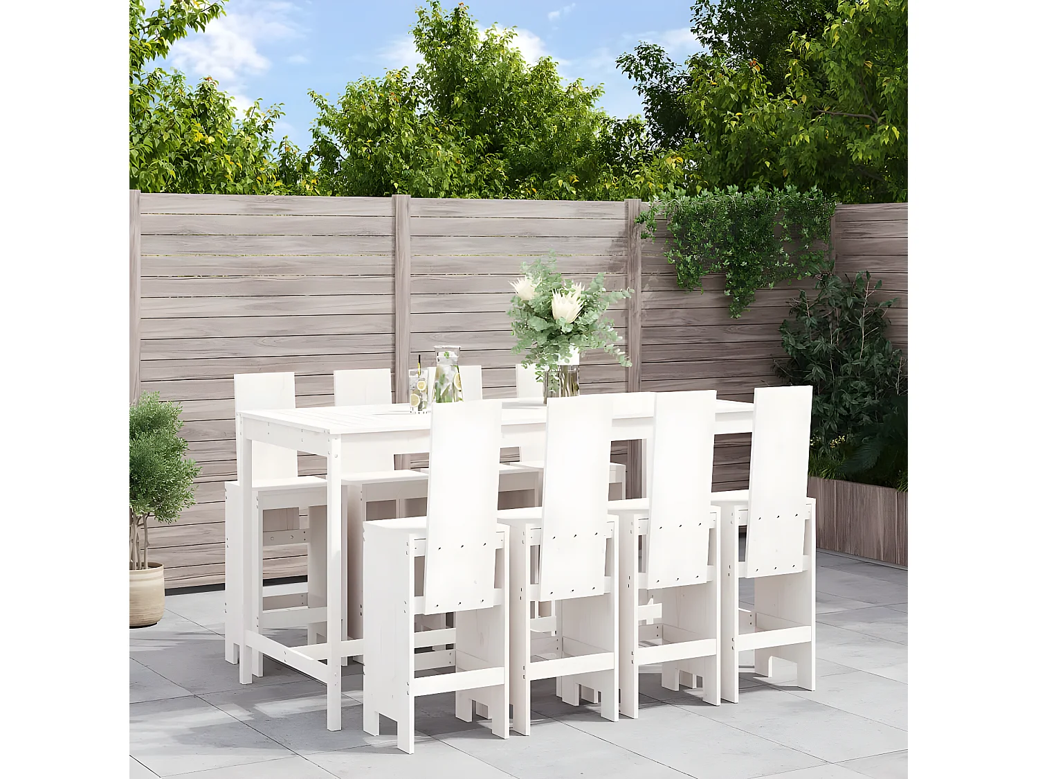 Ensemble de bar de jardin 9 pcs blanc bois de pin massif