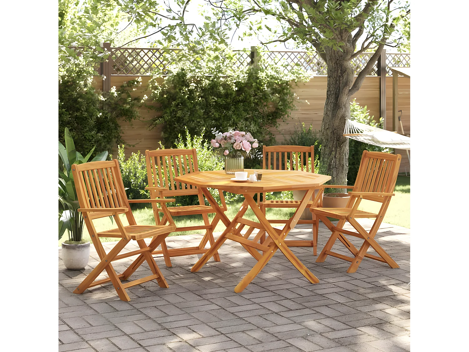 Ensemble à manger de jardin pliable 5 pcs bois massif d’acacia