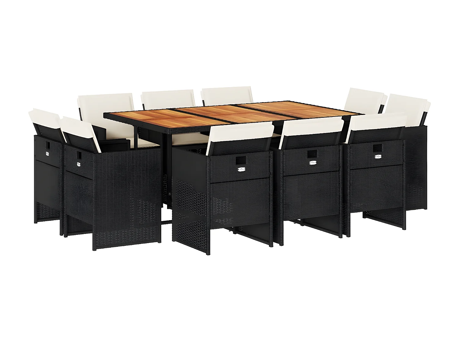 Ensemble à manger de jardin 11 pcs coussins noir résine tressée