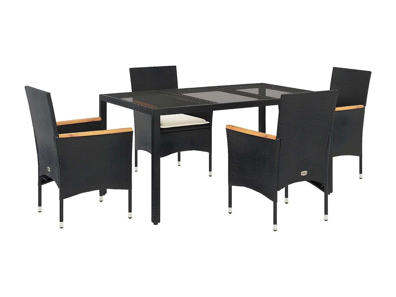 Ensemble à manger de jardin et coussins 5 pcs noir rotin verre