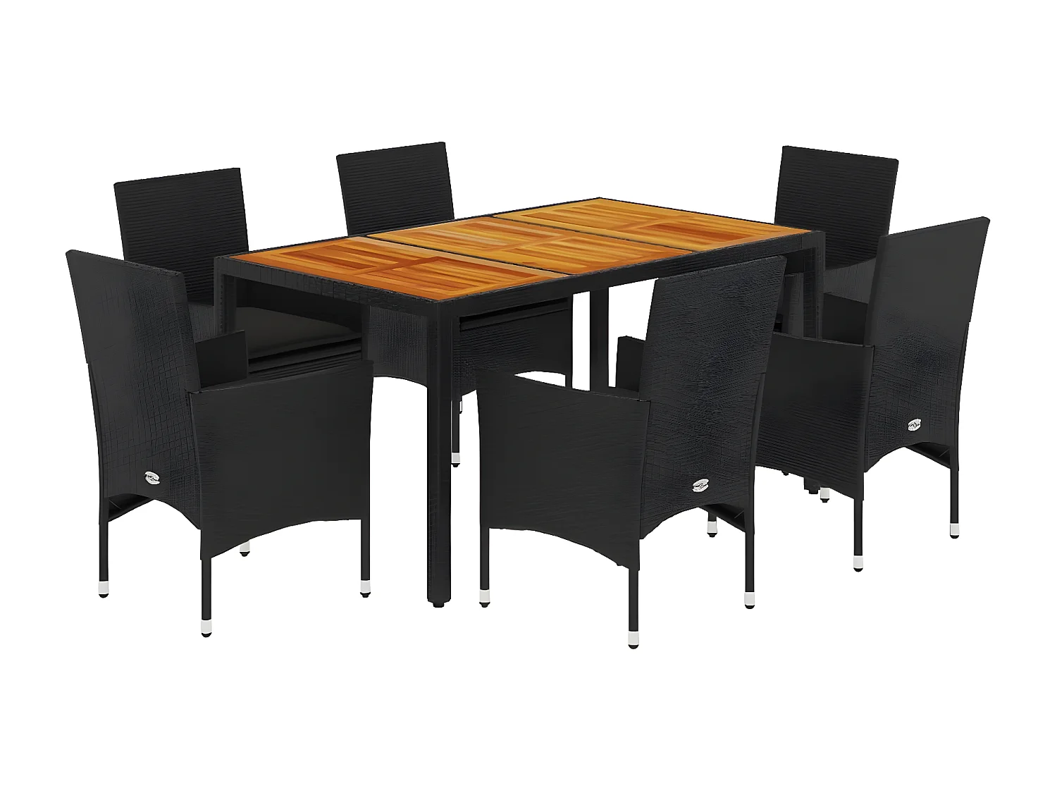 Ensemble à manger de jardin et coussins 7pcs noir rotin acacia