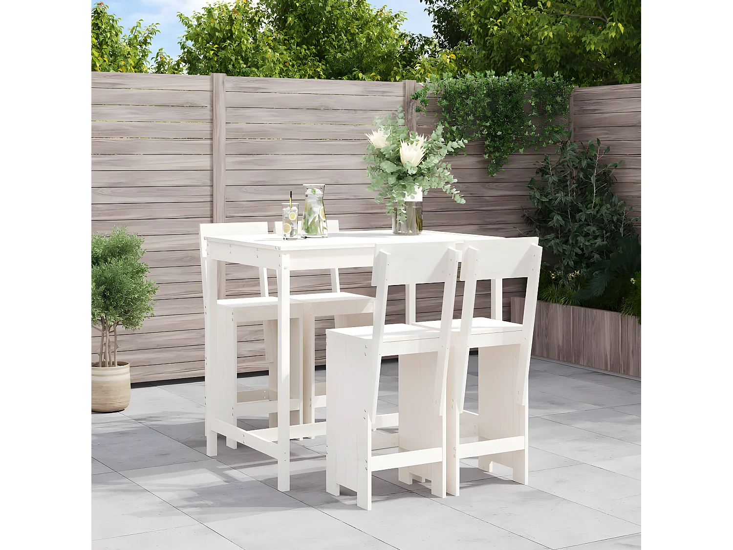Ensemble de bar de jardin 5 pcs blanc bois massif de pin